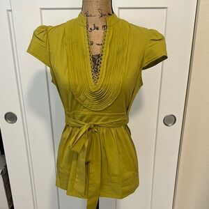 BCBGMaxAzria Chartreuse Pleated Blouse